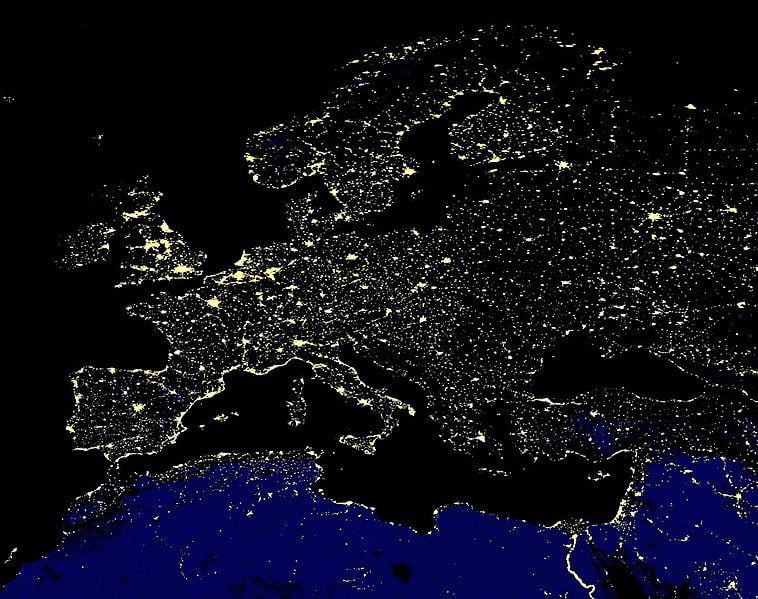 Europe at night from space NASA image probid energy